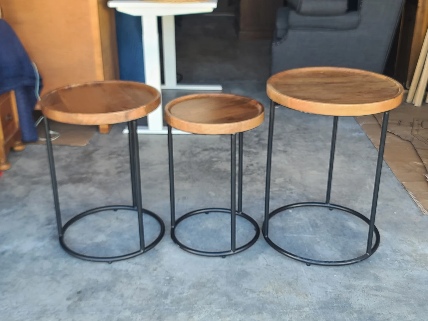 Structube Set of 3 Wood & Black Metal Nesting Side Tables - photo 2