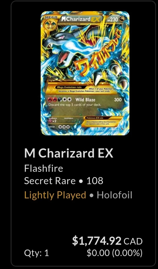 2014 Pokemon M Charizard EX Flashfire Secret Rare 8.0