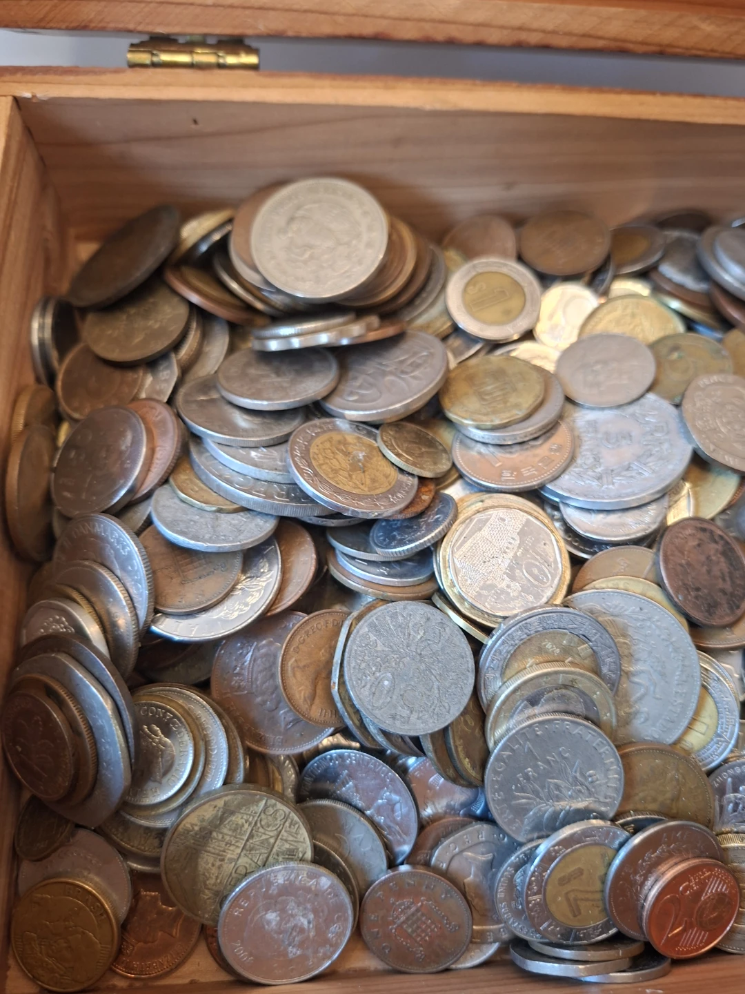 Vintage Wooden Treasure Box Filled with World Coins Lot - photo 5
