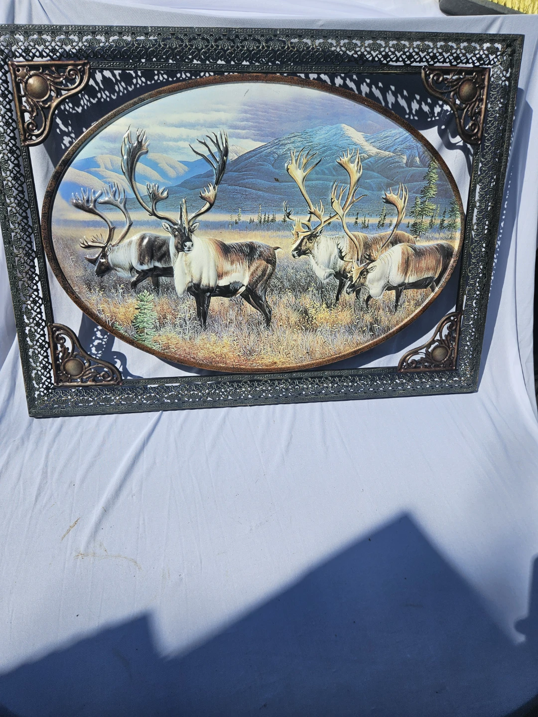Caribou Wall Art with Ornate Metal Frame