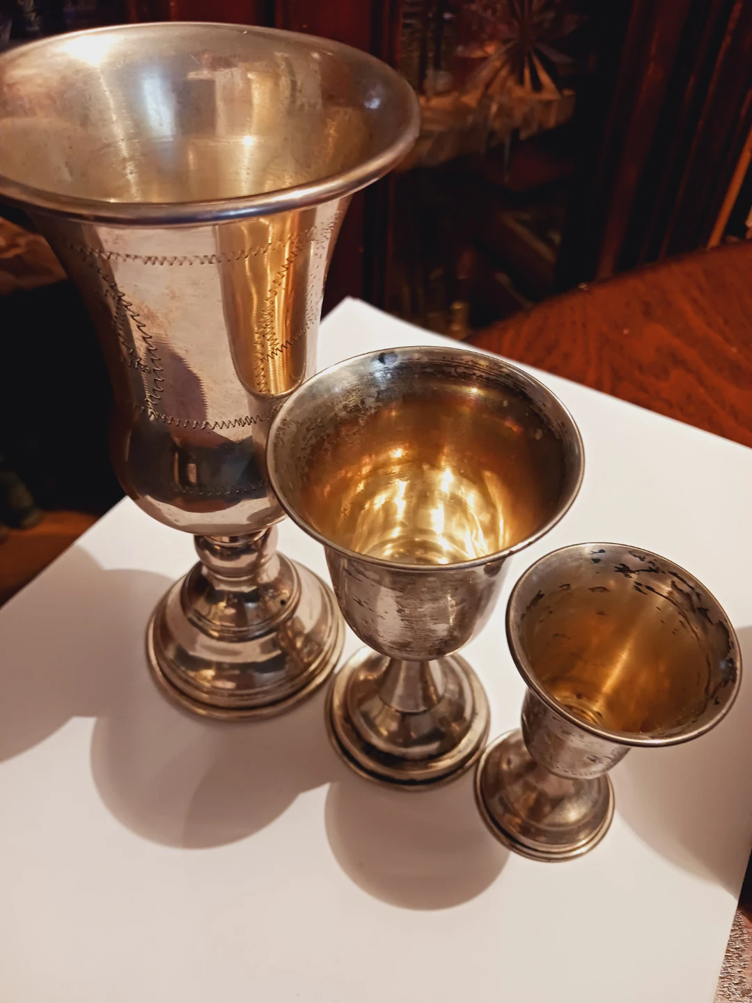 Best offer !! Lot of 3 × Sterling Silver 925 Kiddush Wine Cups