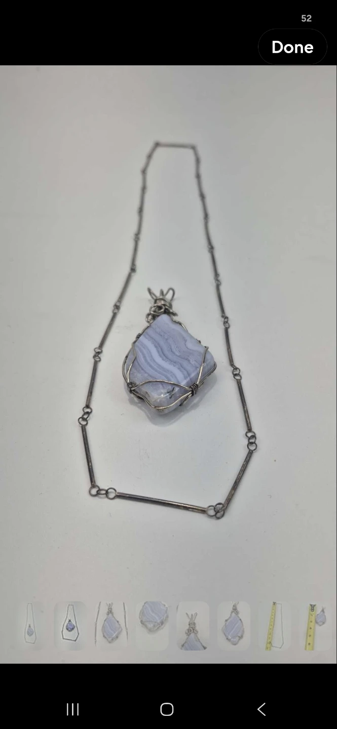 Natural Blue Lace Agate Pendant with Sterling Silver Necklace - photo 2