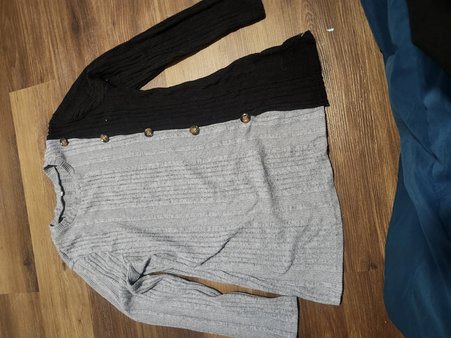 Two-Tone Ribbed Button-Down Sweater