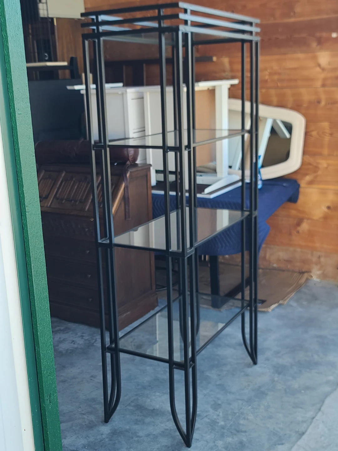 Modern Black Metal and Glass Etagere Shelving Unit - photo 4