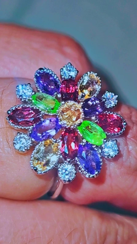 Multicoloured Gemstone Flower Ring
