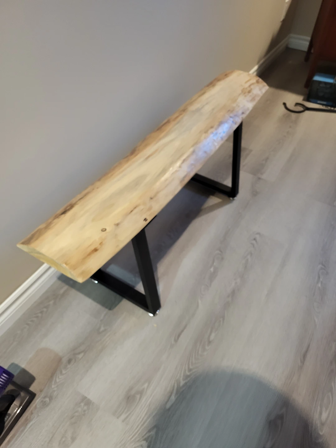 Live Edge Wooden Bench with Black Metal Legs