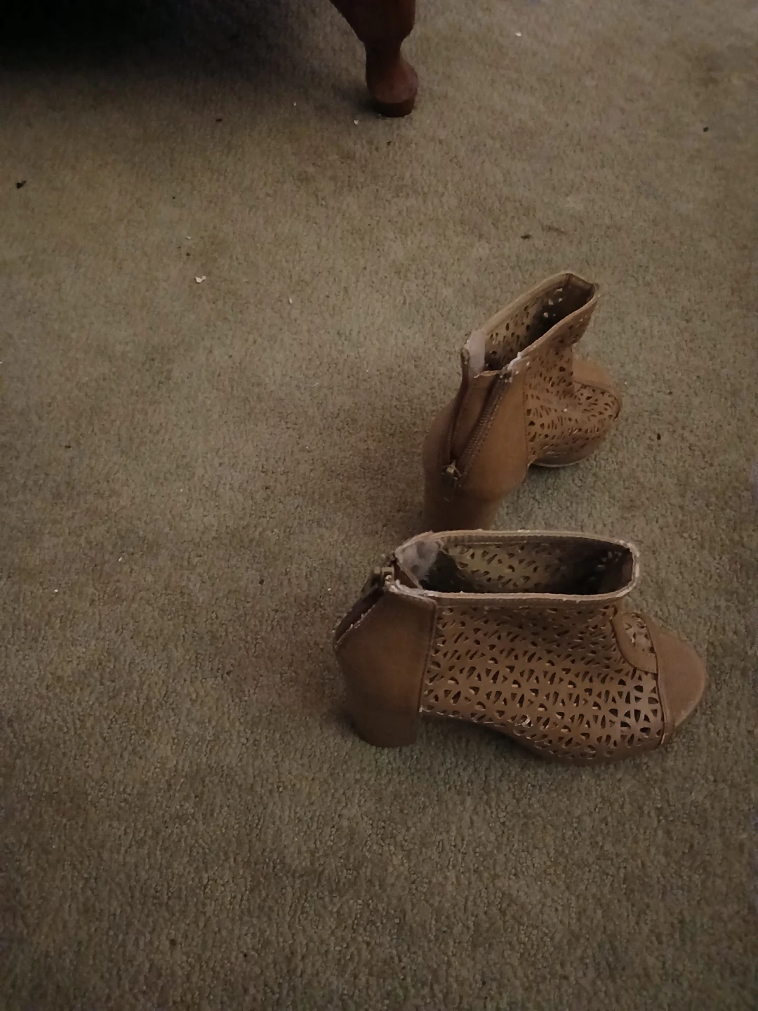 Tan Laser-Cut Block Heel Ankle Booties - photo 3
