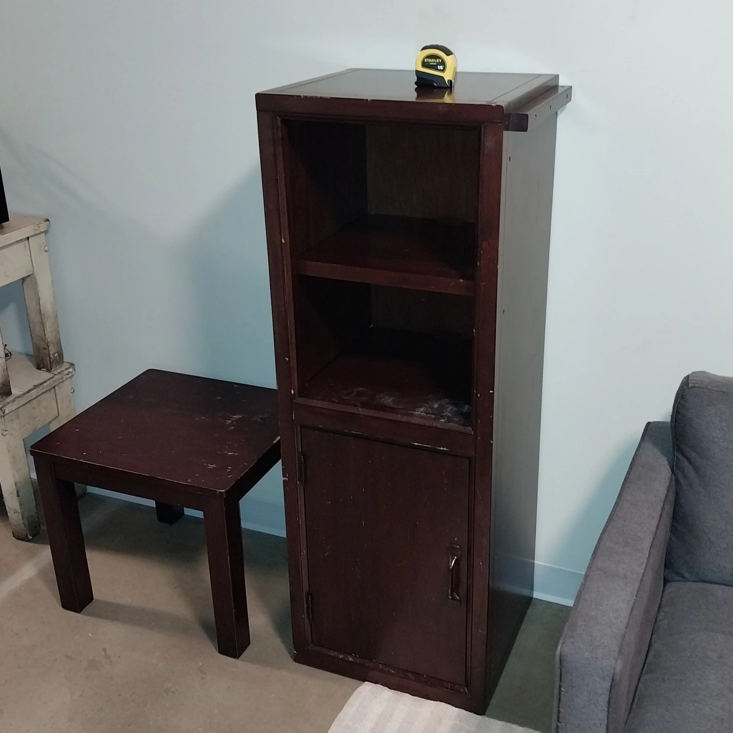 Wood Media Tower + Side Table Set - photo 2
