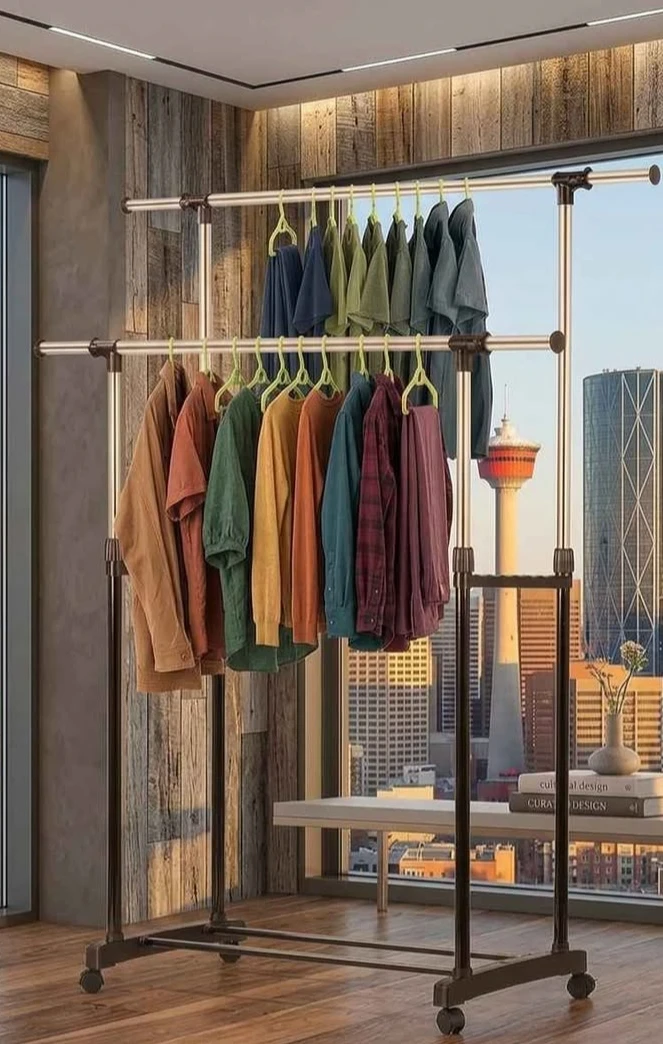(BRAND NEW) Double Rod Garment Rack with Wheels