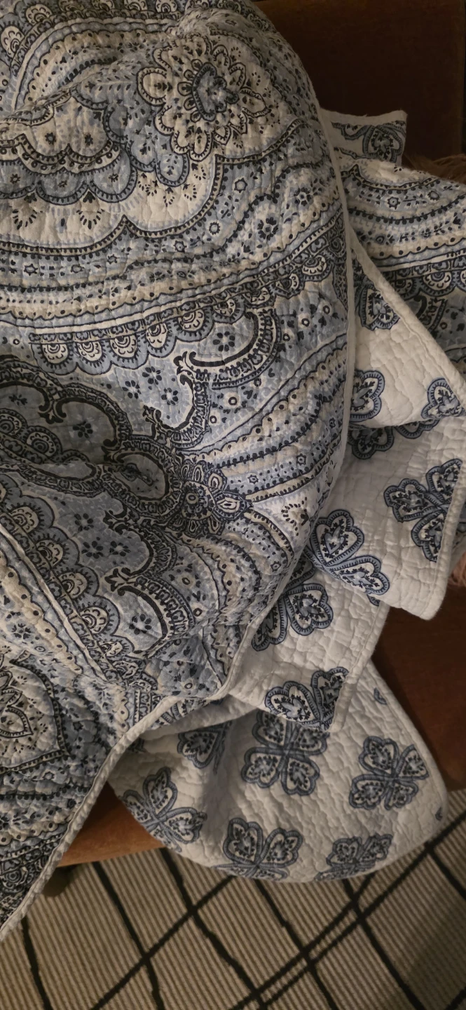 Tahari Blue and White cotton Paisley coverlet