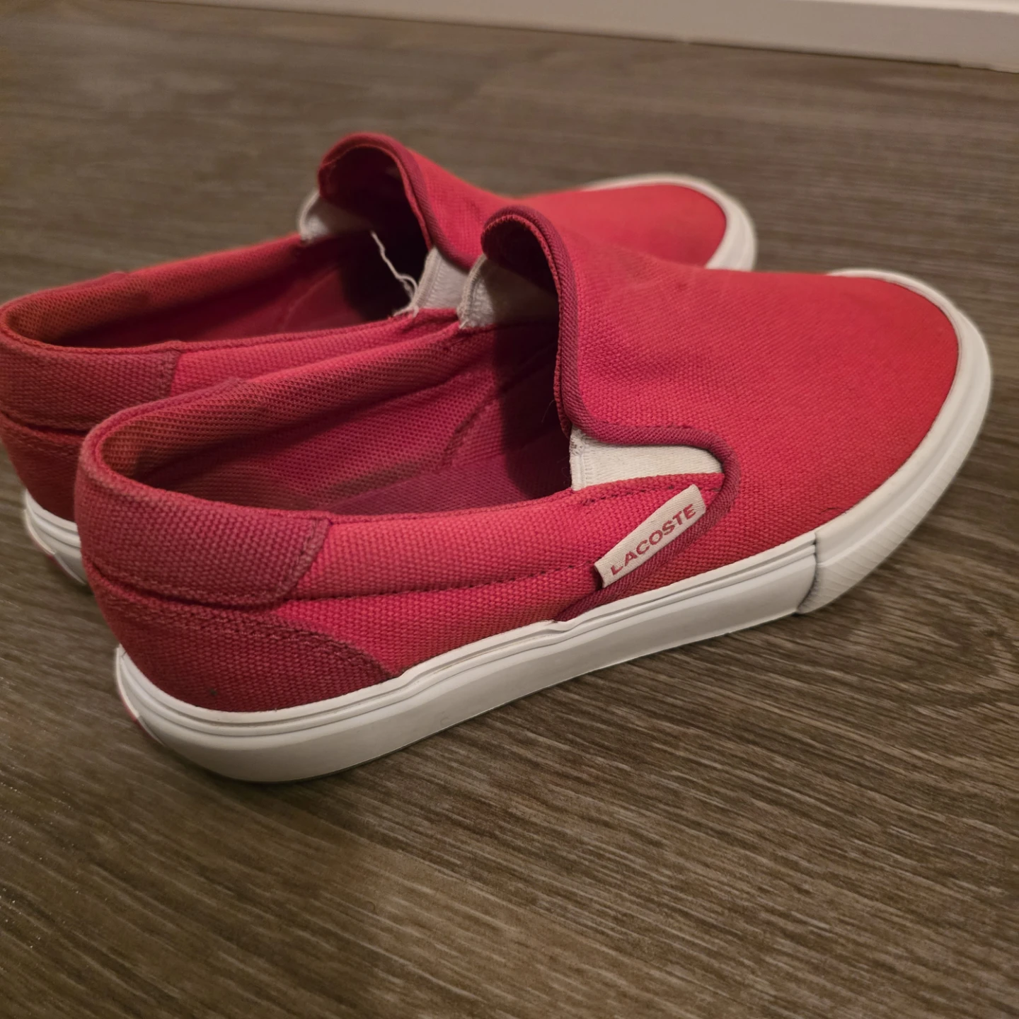 Lacoste Red Slip-On Canvas Shoes