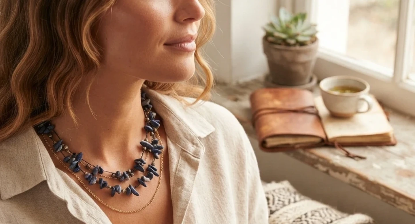 Blue Stone and Bead Necklace