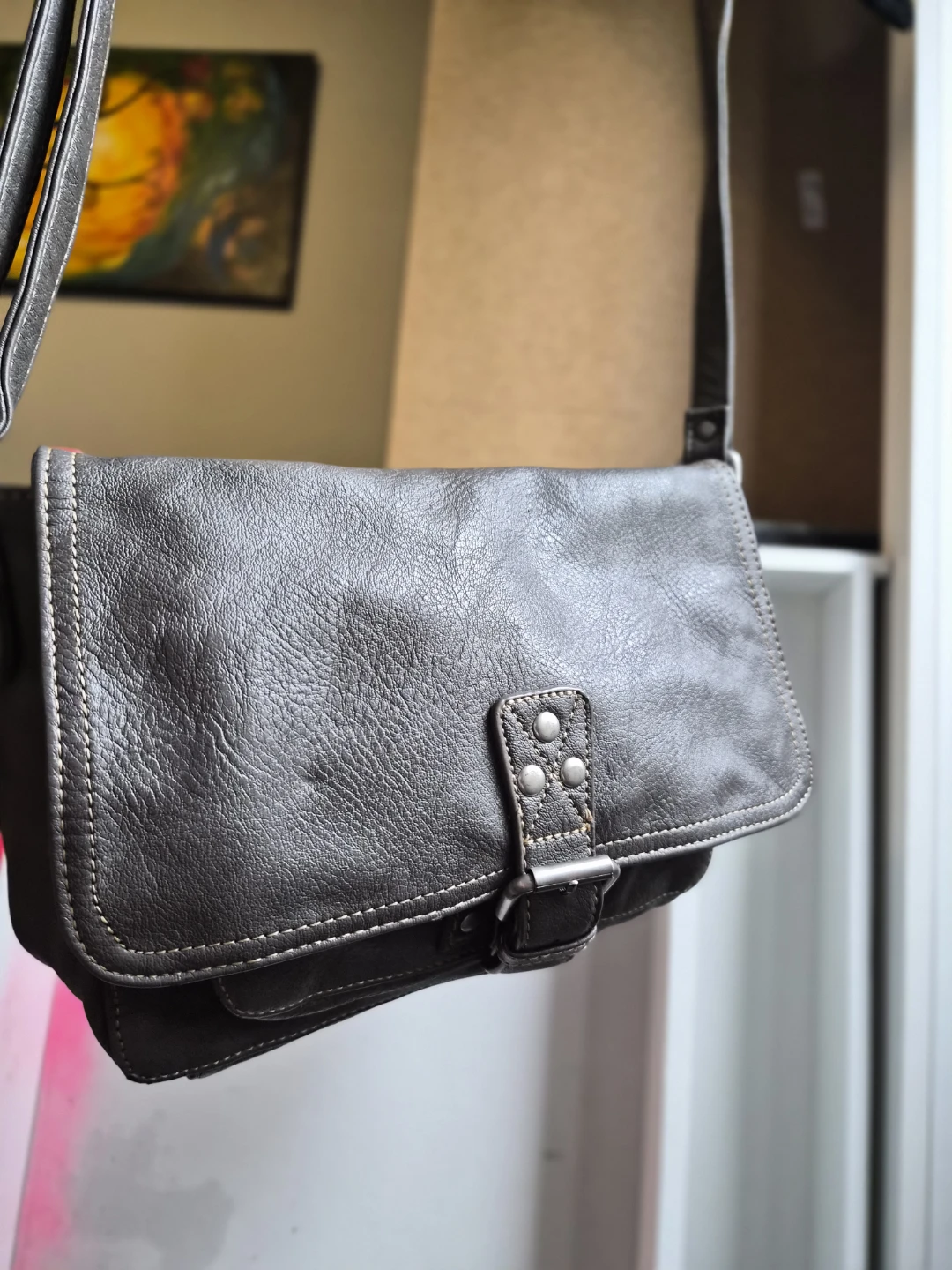 Vintage-Style Grey Brown Crossbody Purse – Retro Shoulder Bag
