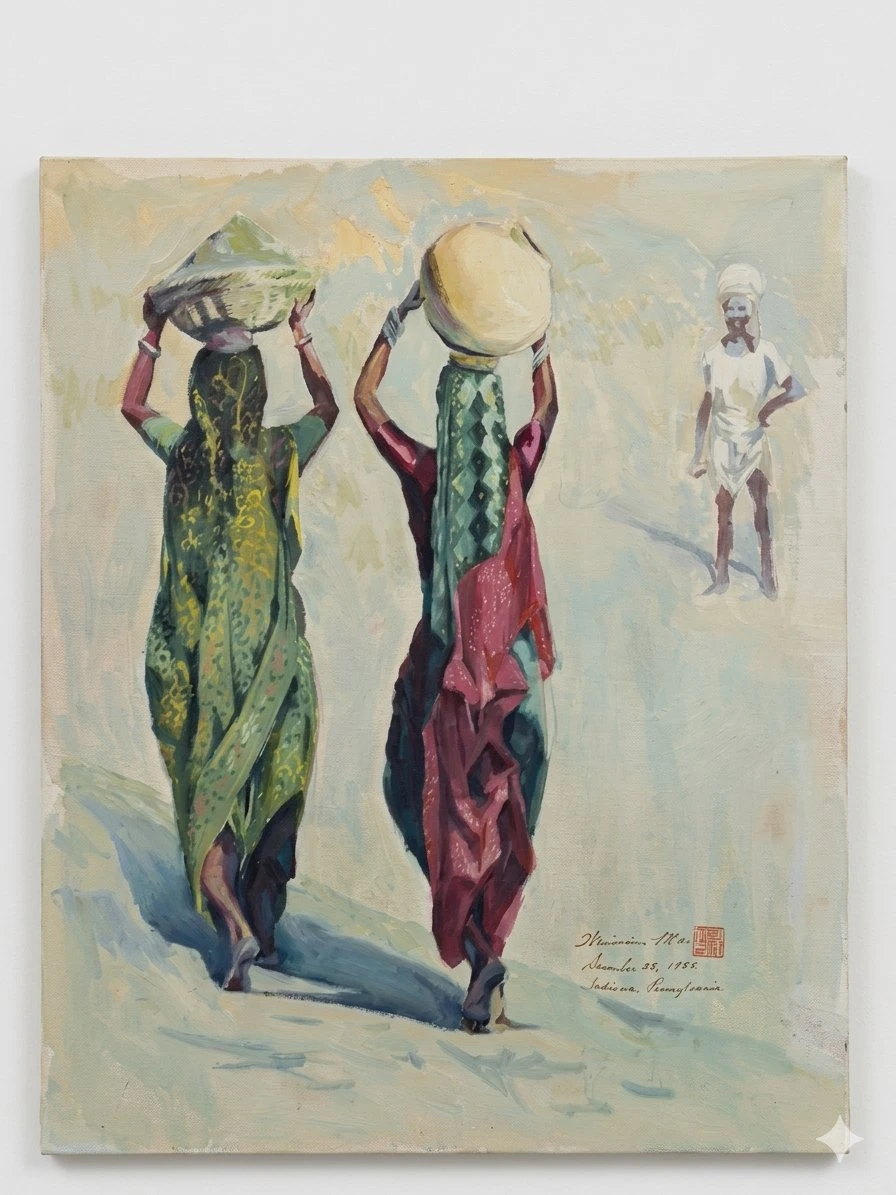Original Figurative Watercolor by Listed Weimin Mo
