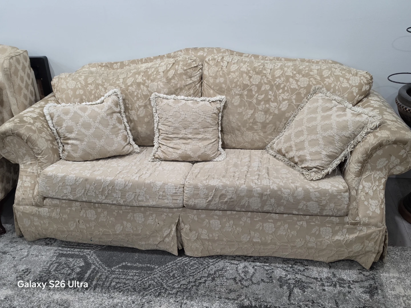 Beige Floral Fabric Sofa and Armchair Set - photo 2