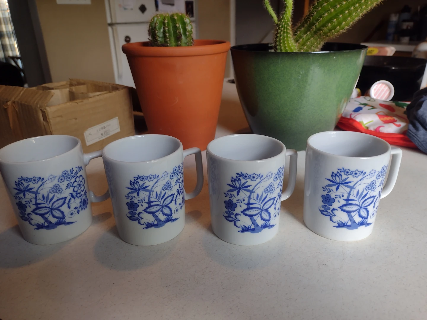 Vintage Blue Onion Porcelain Mugs