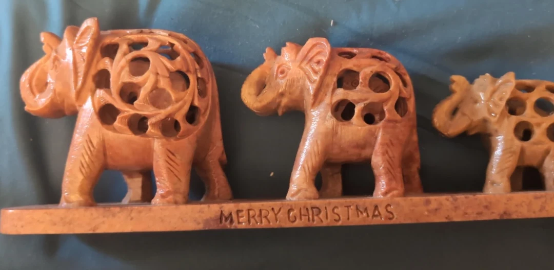 Carved Stone Elephant Figurine Set