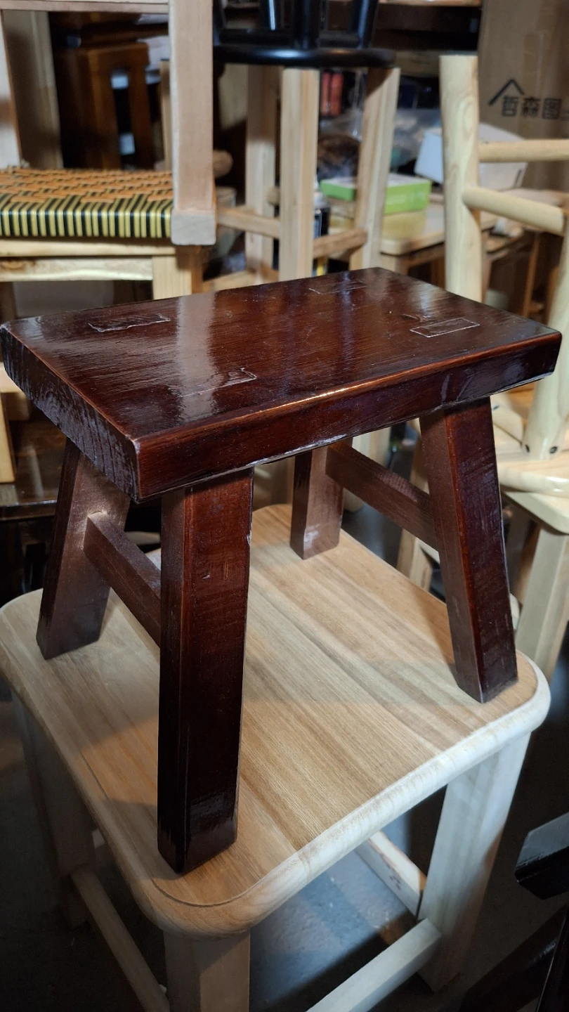 Small dark stained wooden stool 🏈 - photo 4