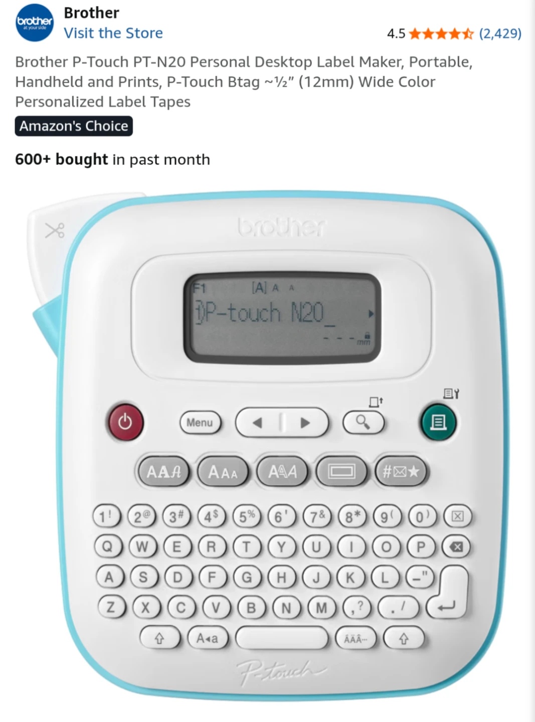 Brother P-Touch PT-N20 Label Maker + Unopened Label Tape - photo 4