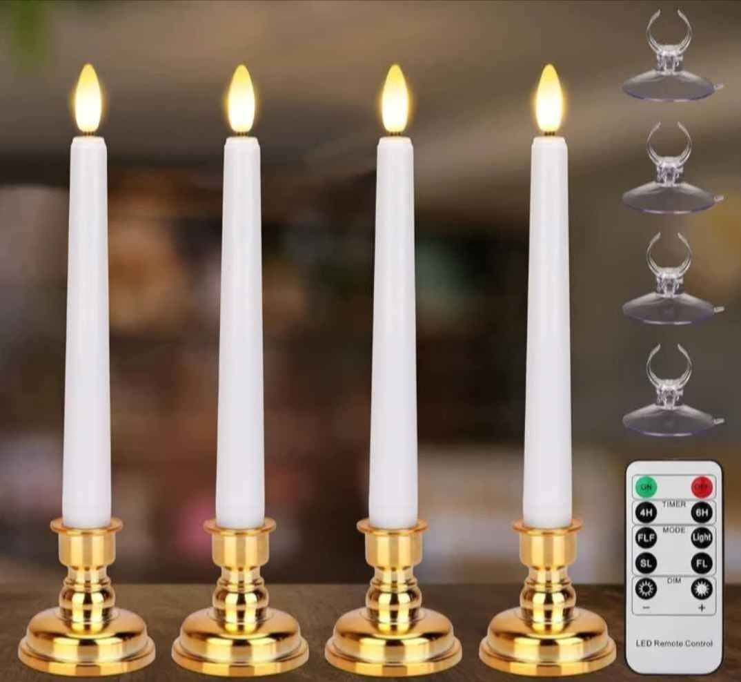Set of 4 LED Taper Candles with Remote 🏈