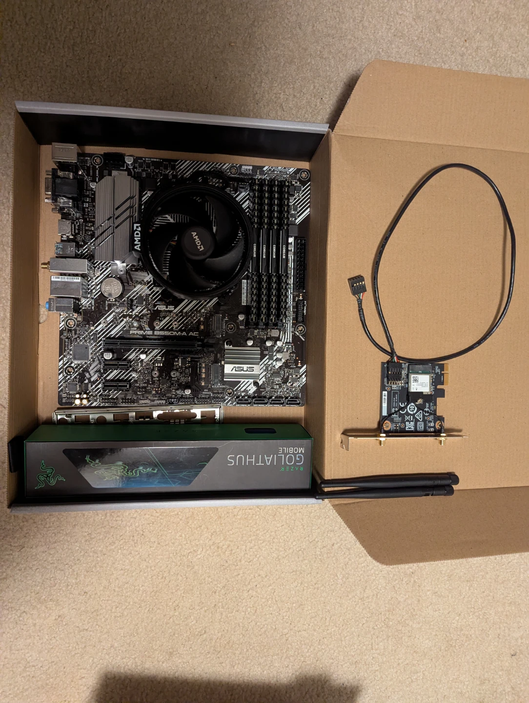 Motherboard, CPU, RAM combo with Wi-Fi card