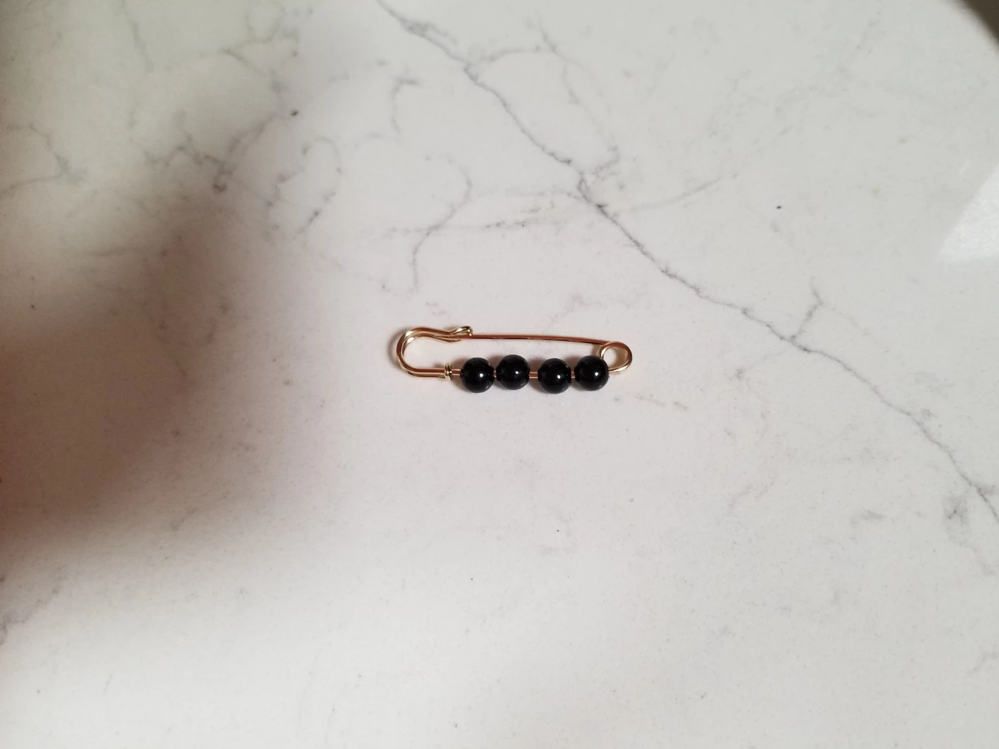 NEW Gold Tone Safety Pin Brooch with Black Beads🏈