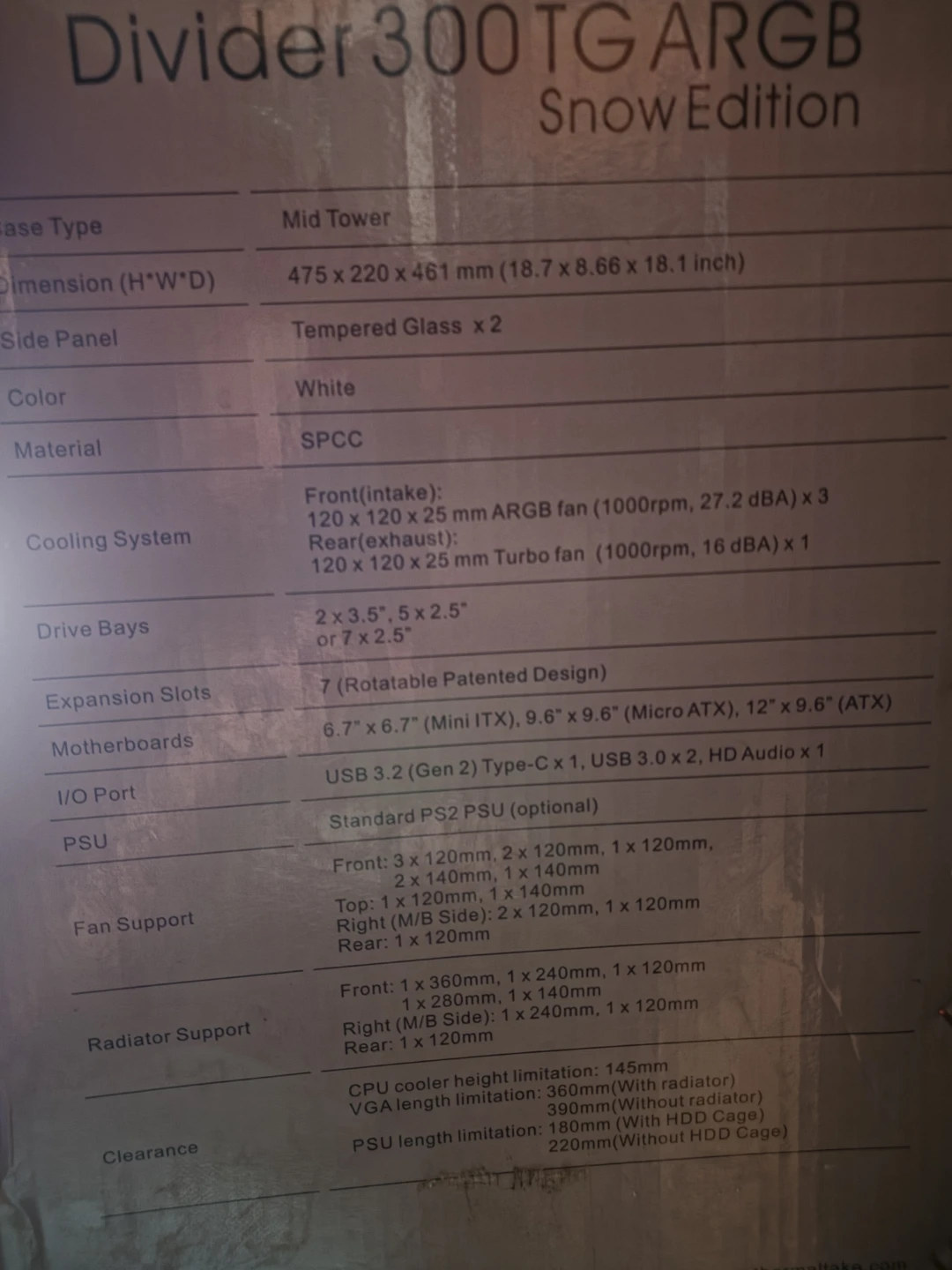 Thermaltake Divider 300TG ARGB Snow Edition Mid Tower Case - photo 2