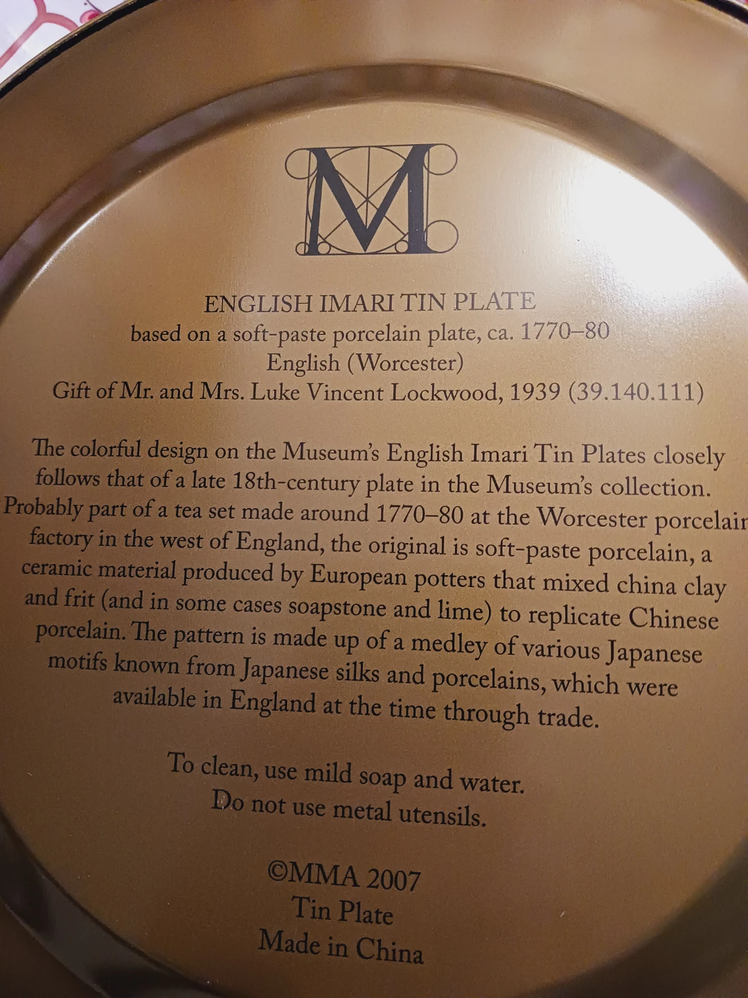 2007. Set of 6 MMA English Imari Tin Plates - photo 3