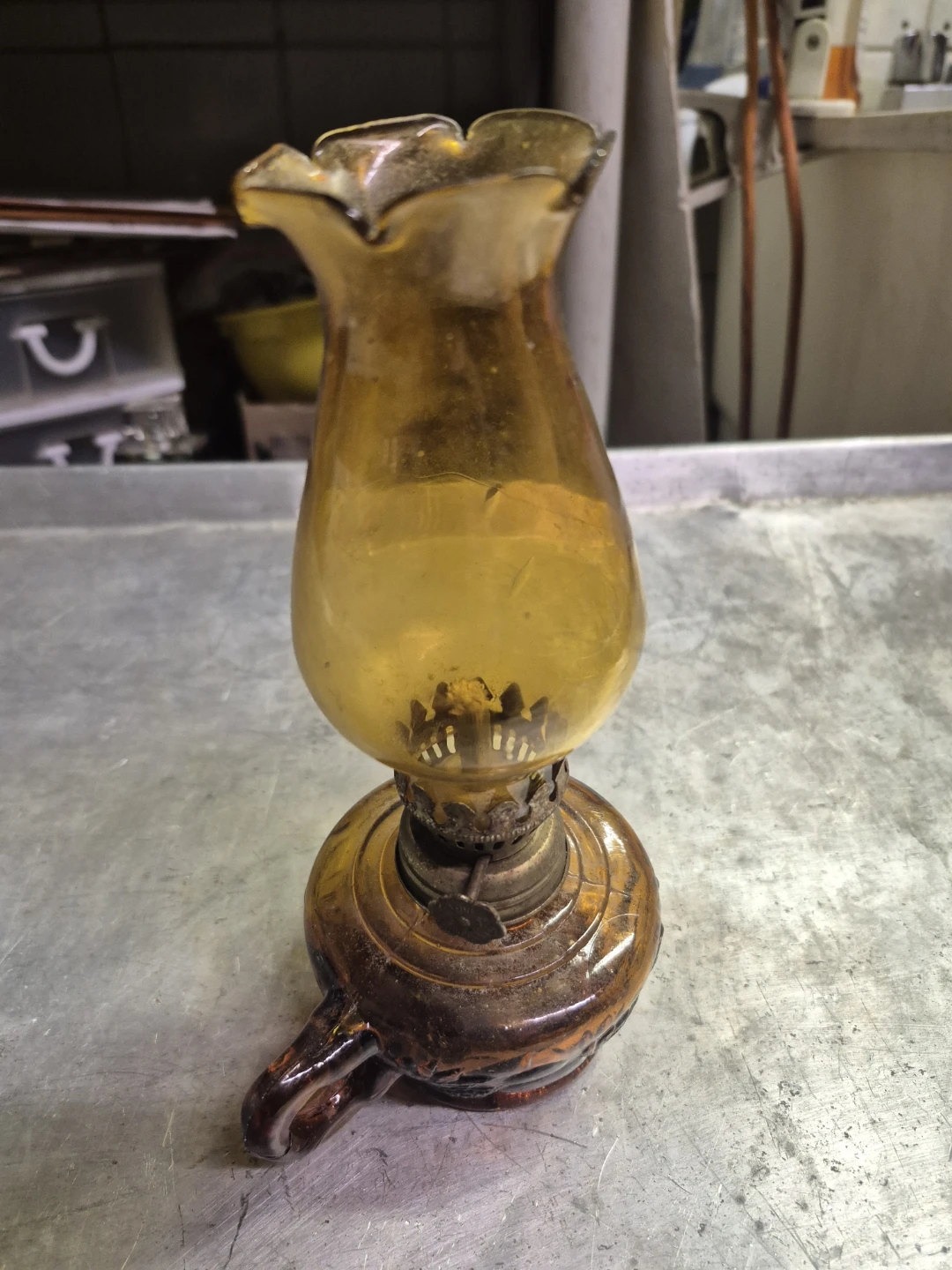 Vintage Amber Glass Oil Lamp