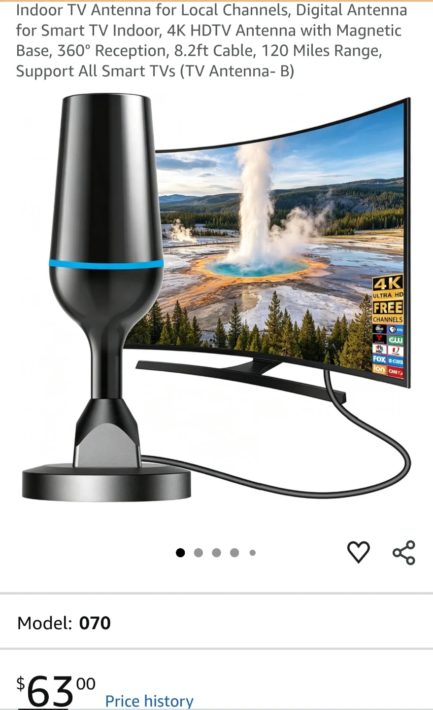 Indoor 4K TV Antenna with Magnetic Base