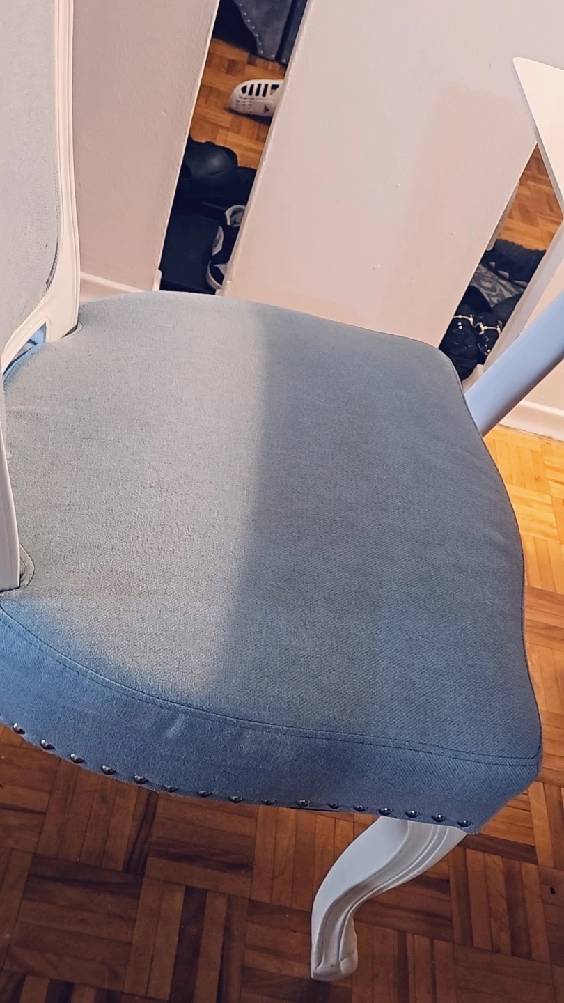 Set of 4 Light Blue Dining Chairs and white table - photo 3