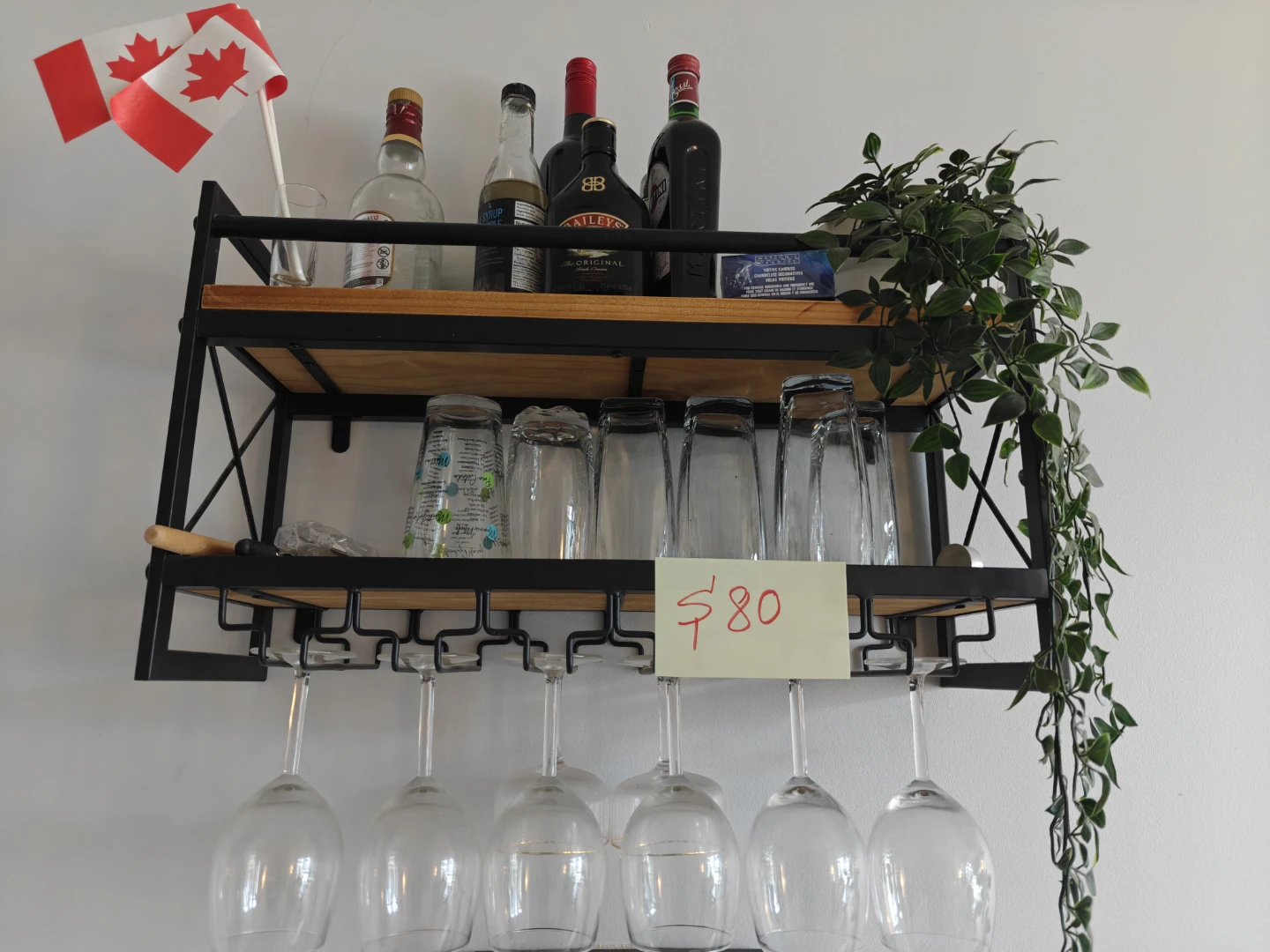 Industrial Wall-Mounted Wine Rack and Glass Holder