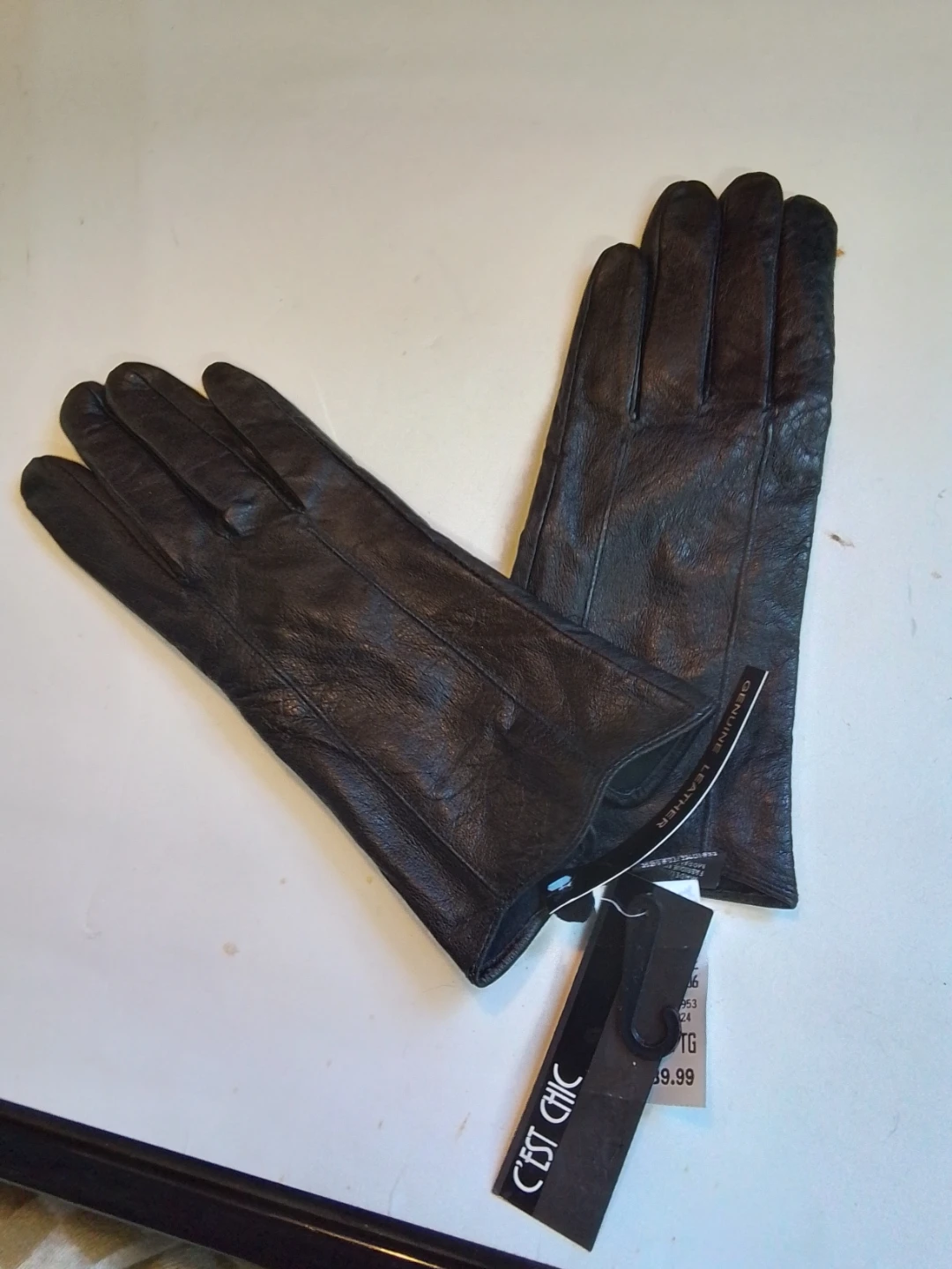 NWT C'est Chic Women's Black Genuine Leather Gloves