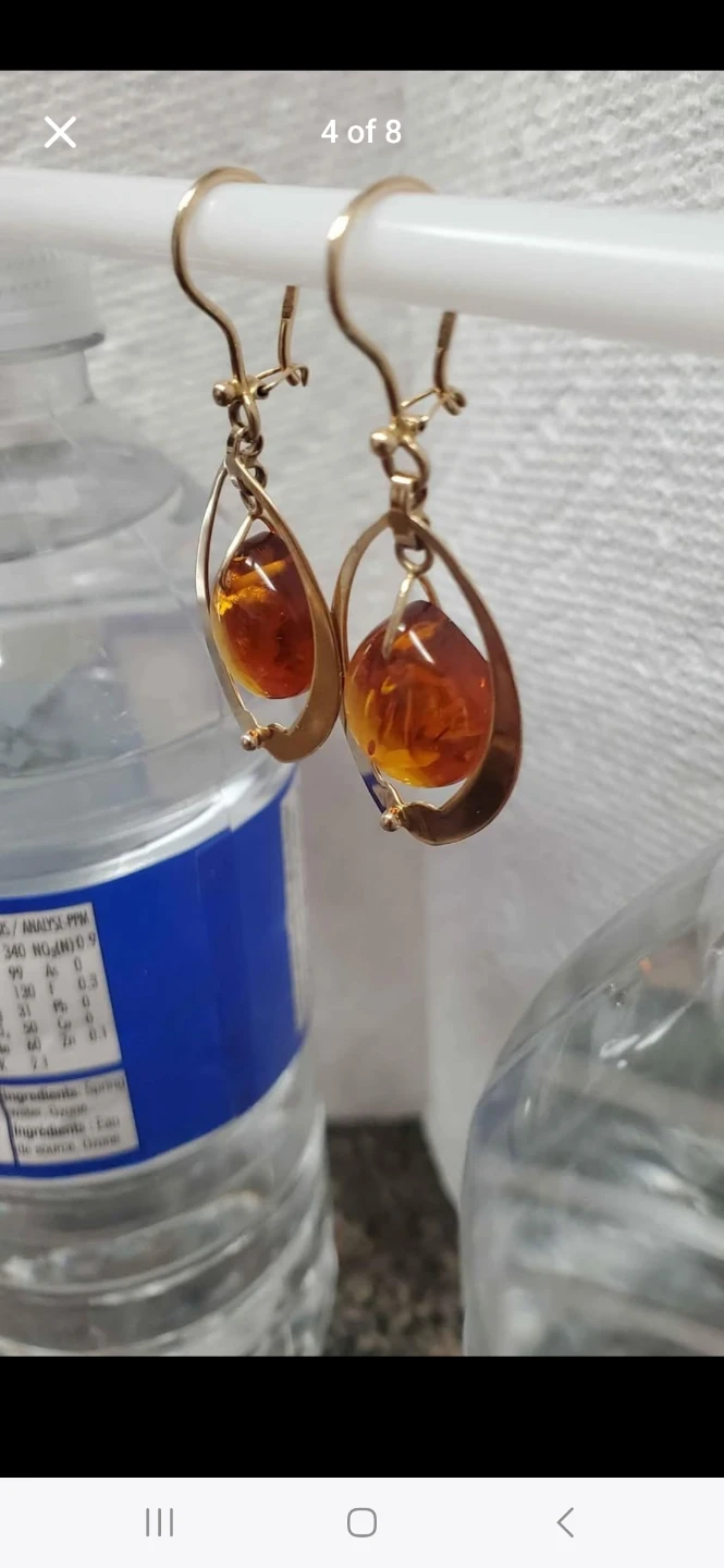 USSR VINTAGE GOLD 14K( 583 ) EARRINGS WITH BALTIC ABMER - photo 5