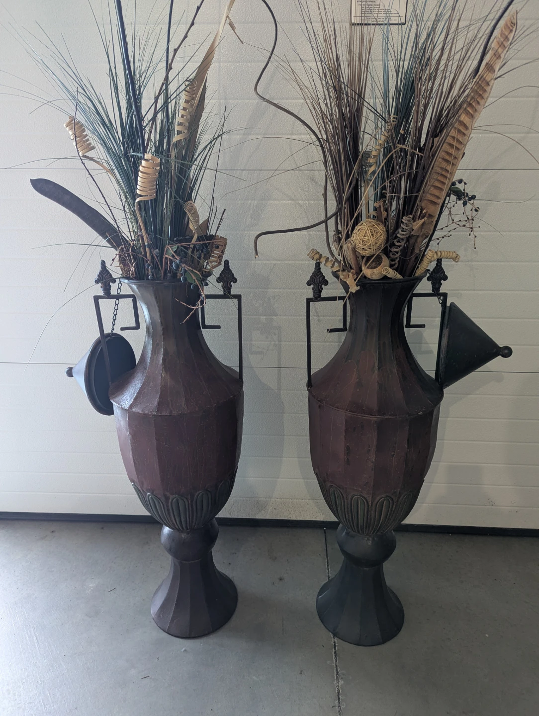Set of Two Decorative Metal Floor Vases
