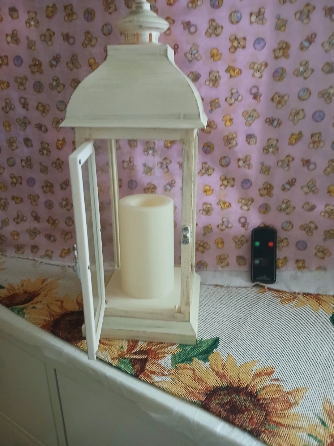Rustic White Lantern with LED Candle