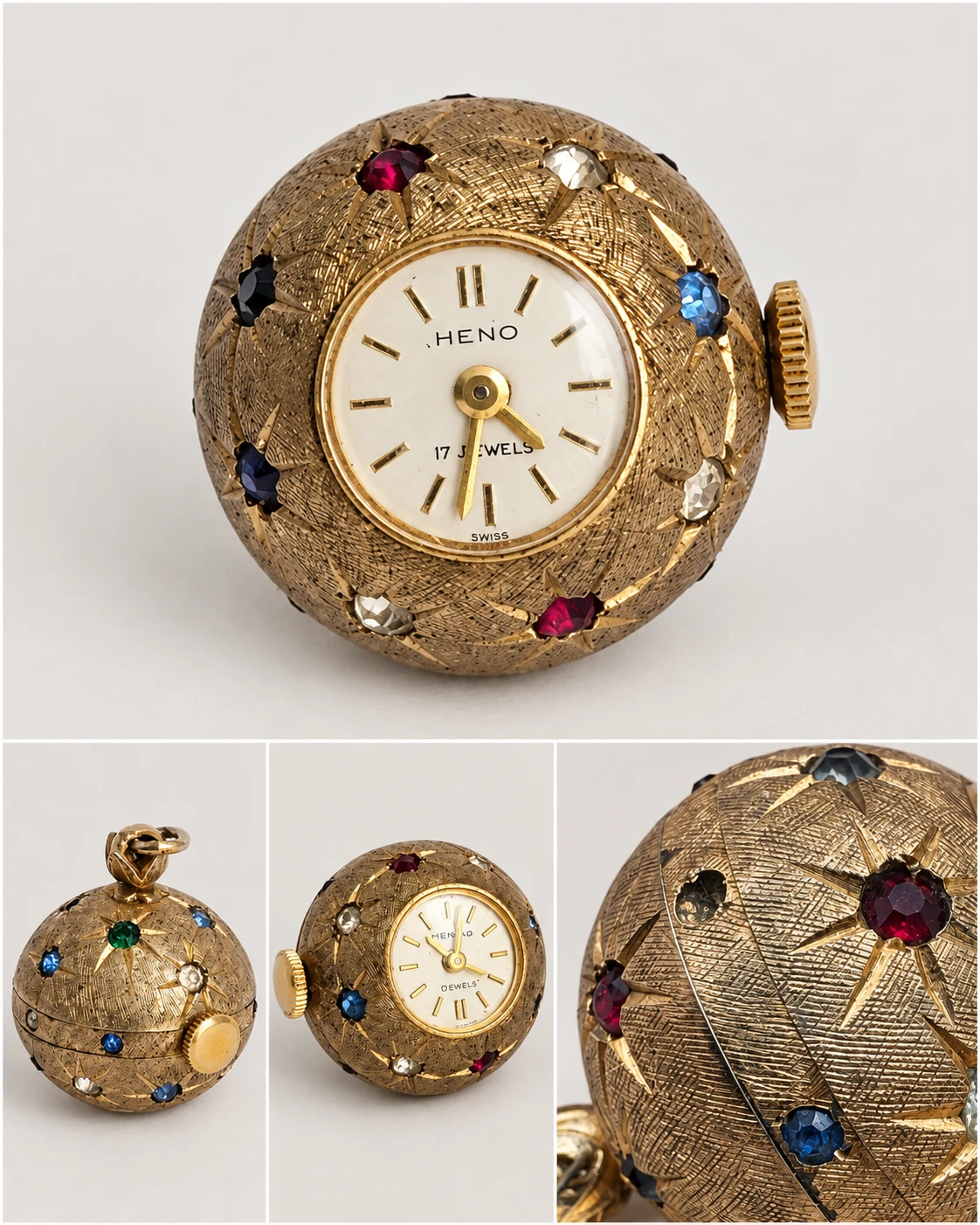 Vintage 1960s HENO Swiss 17J Mechanical Orb Ball Pendant Watch