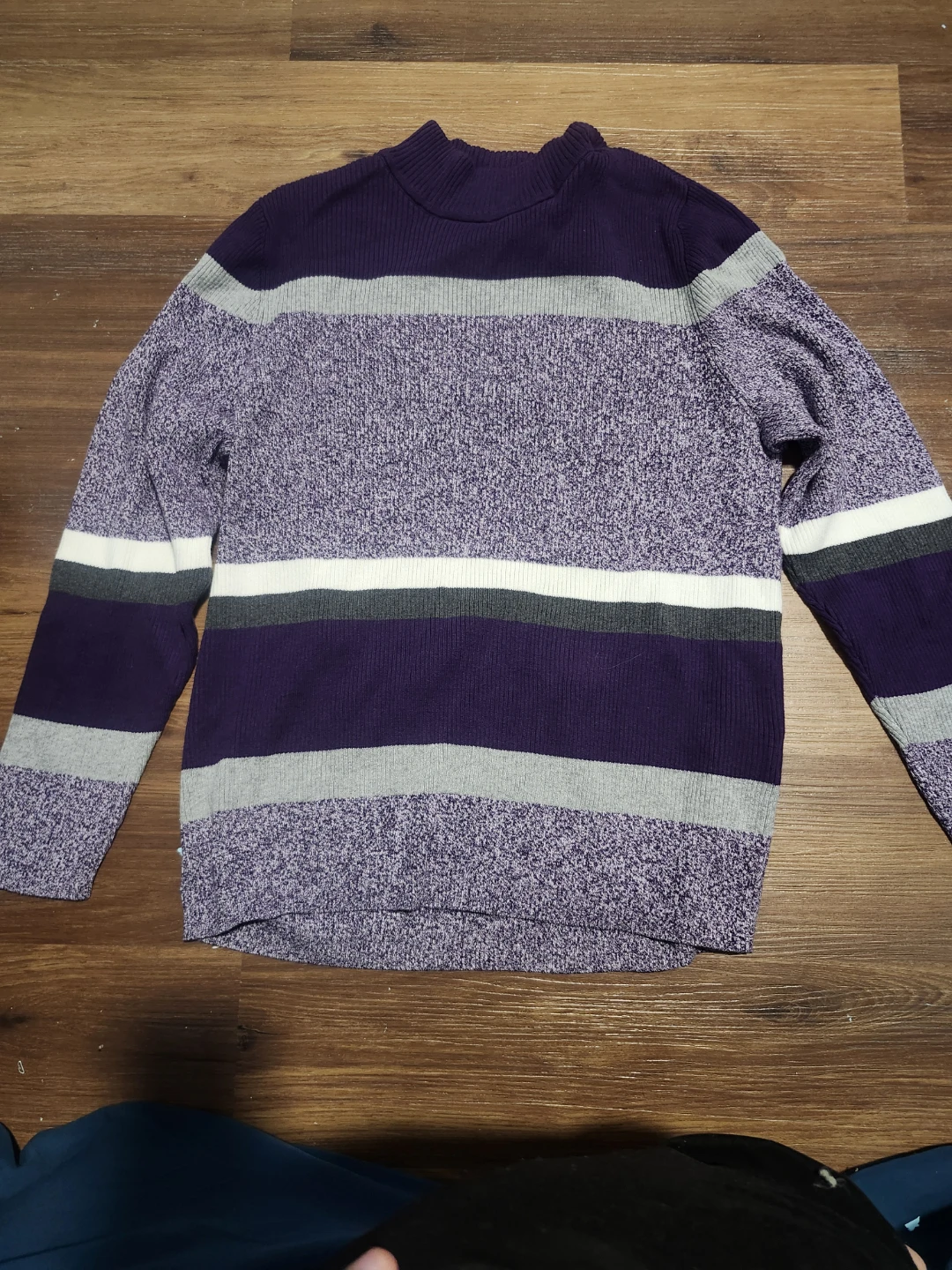 Purple Striped Mock Neck Sweater