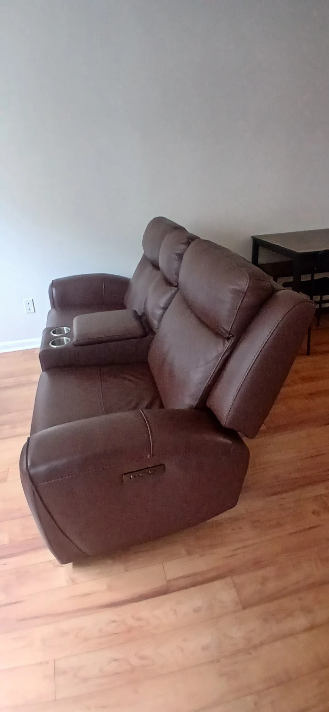Brown Leather Power Reclining Loveseat - photo 2