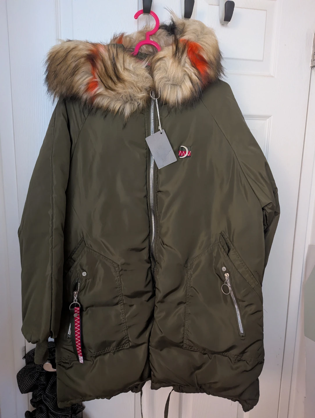 Olive Green Embroidered Winter Parka