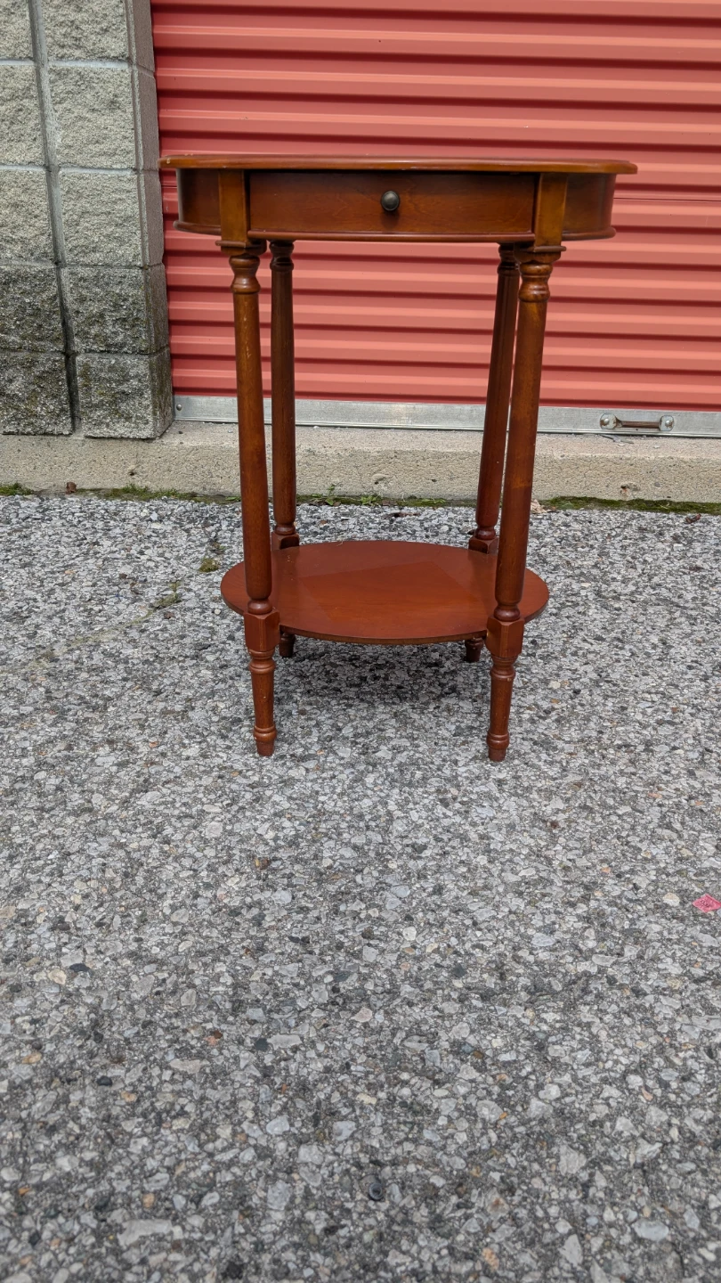 Oval Wood Side Table with Drawer