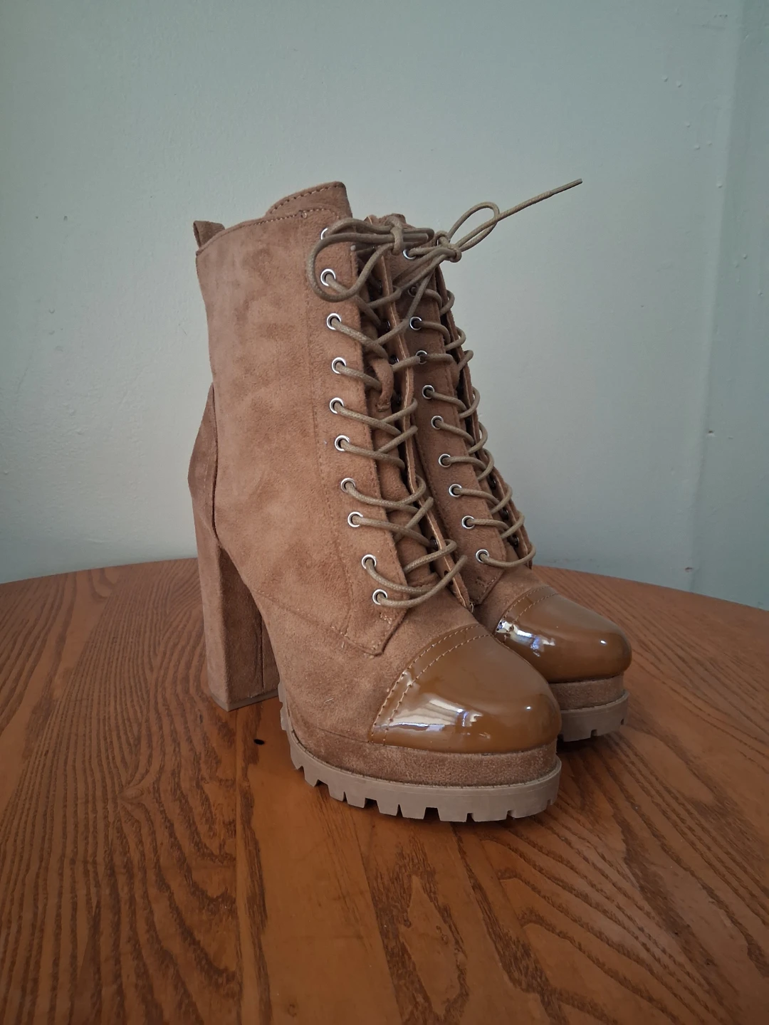 Tan Suede Lace-Up Platform Boots