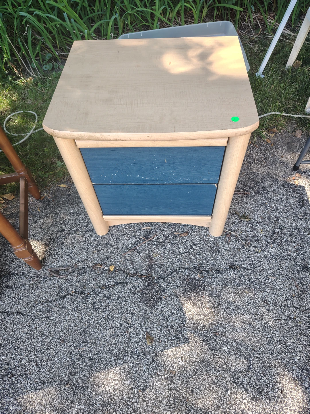 Mid-Century Modern Nightstand with Blue Drawers