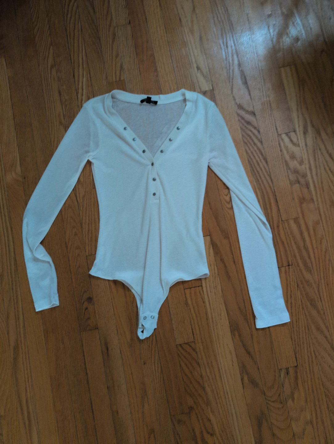 Dynamite White Long Sleeve Henley Bodysuit 🏈