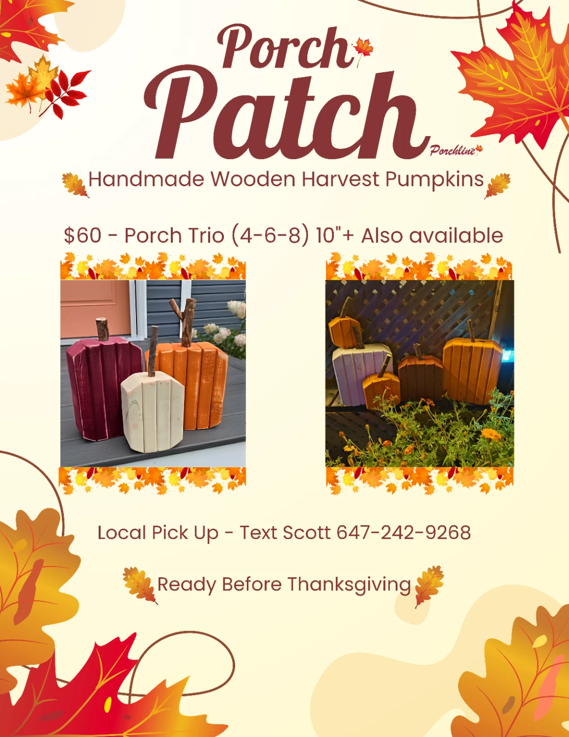 Handmade Wooden Harvest Pumpkins by Porch Patch