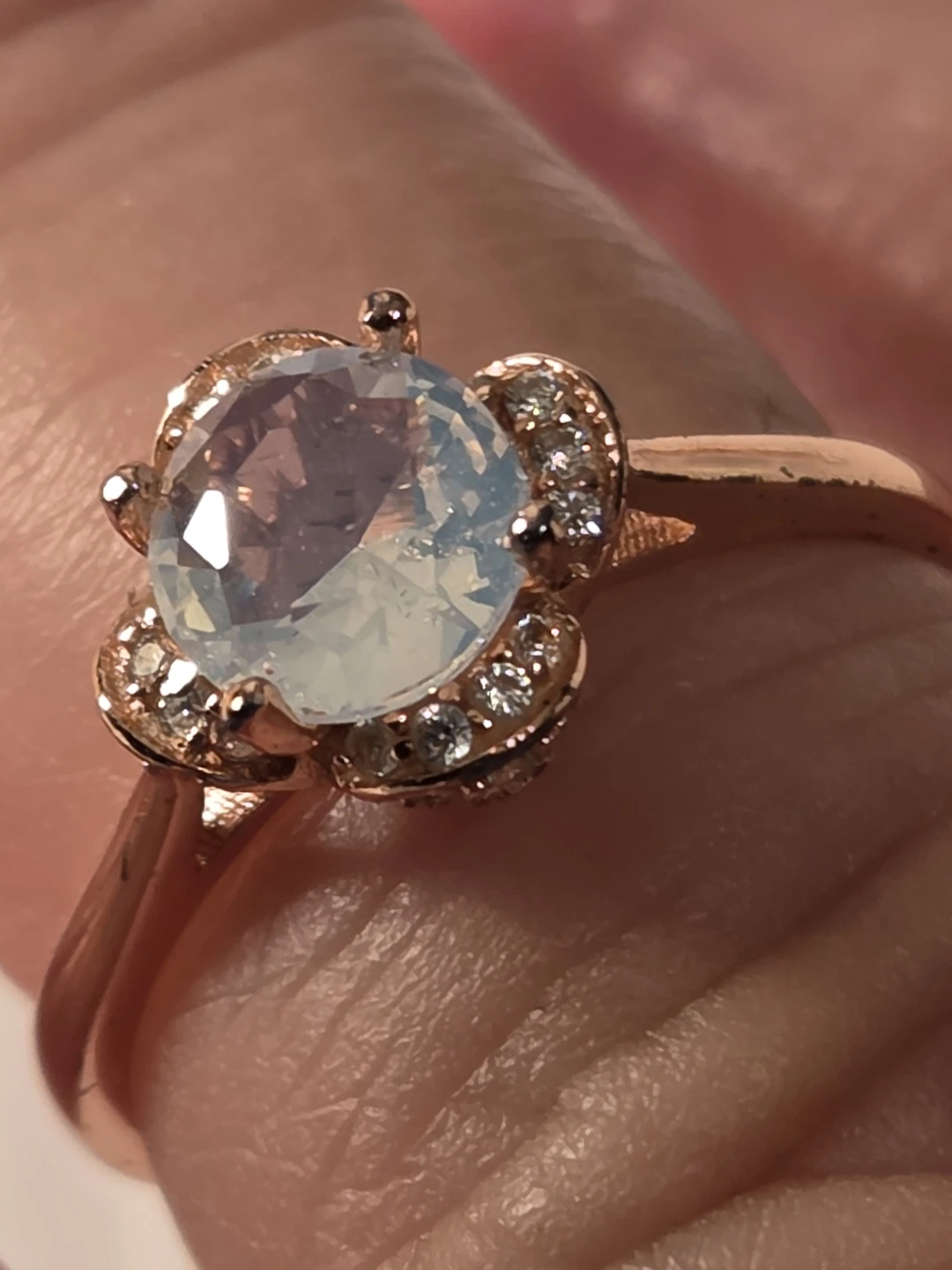 925 silver Rose Gold Tone Ring with Moonstone and CZ - photo 2