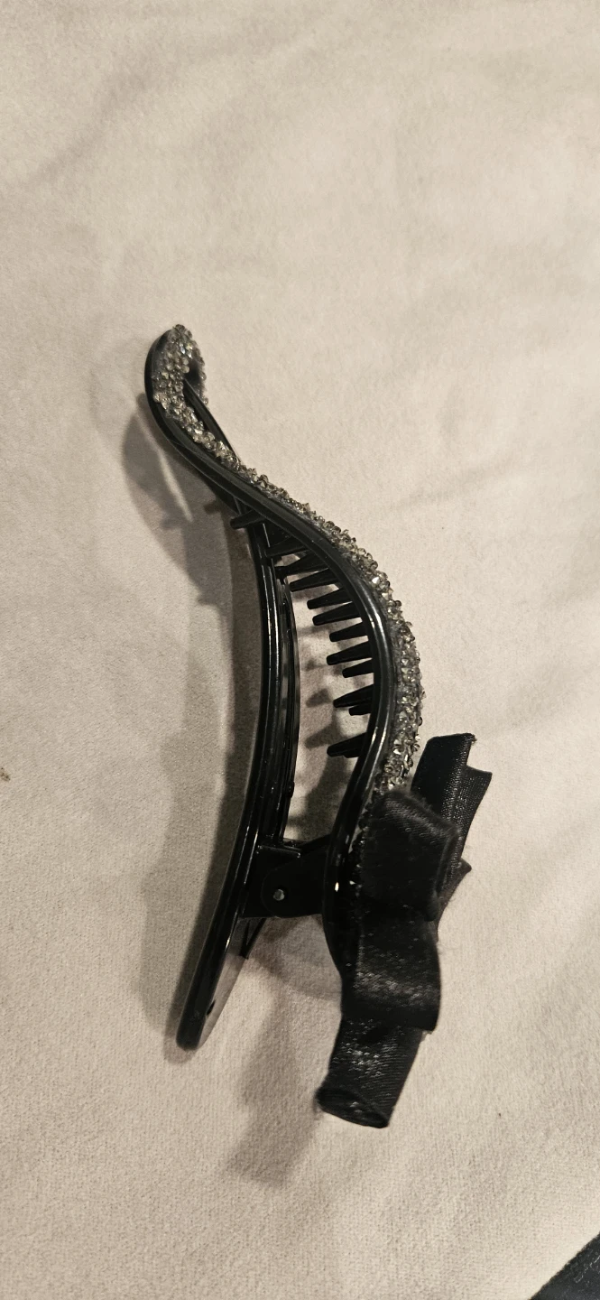 Black rhinestone hair clip with ribbon bow - photo 2