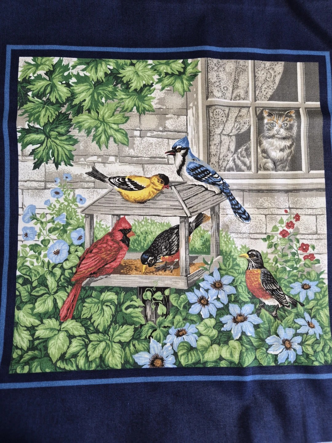 46" x 72" Piece of Material with Cardinals Blue Jay's Birds Cats - photo 2