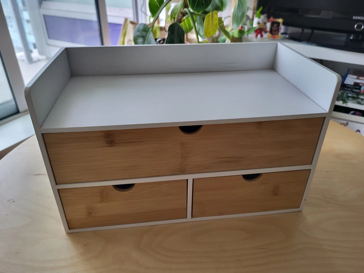 White and Bamboo Desktop Organizer with Drawers