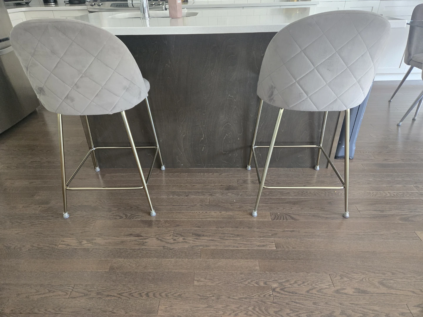 Set of 2 Grey Velvet Bar Stools